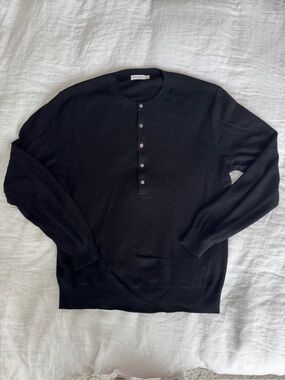 Suitsupply Black Ribbed Wool Henley Sweater